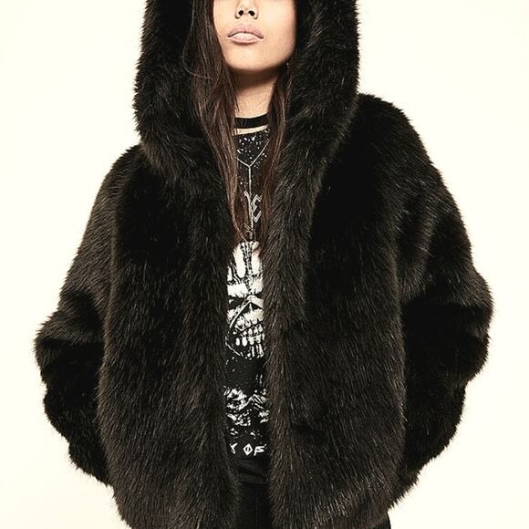 REVERSIBLE Jacket Faux Fur GIRLS Size 7 BROWN Bomber Coat Hooded Faux Leather - Picture 7 of 10